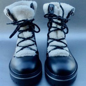 Tommy Hilfiger Black Faux Leather White Fleece Ankle Boots Size 8.5 Designer